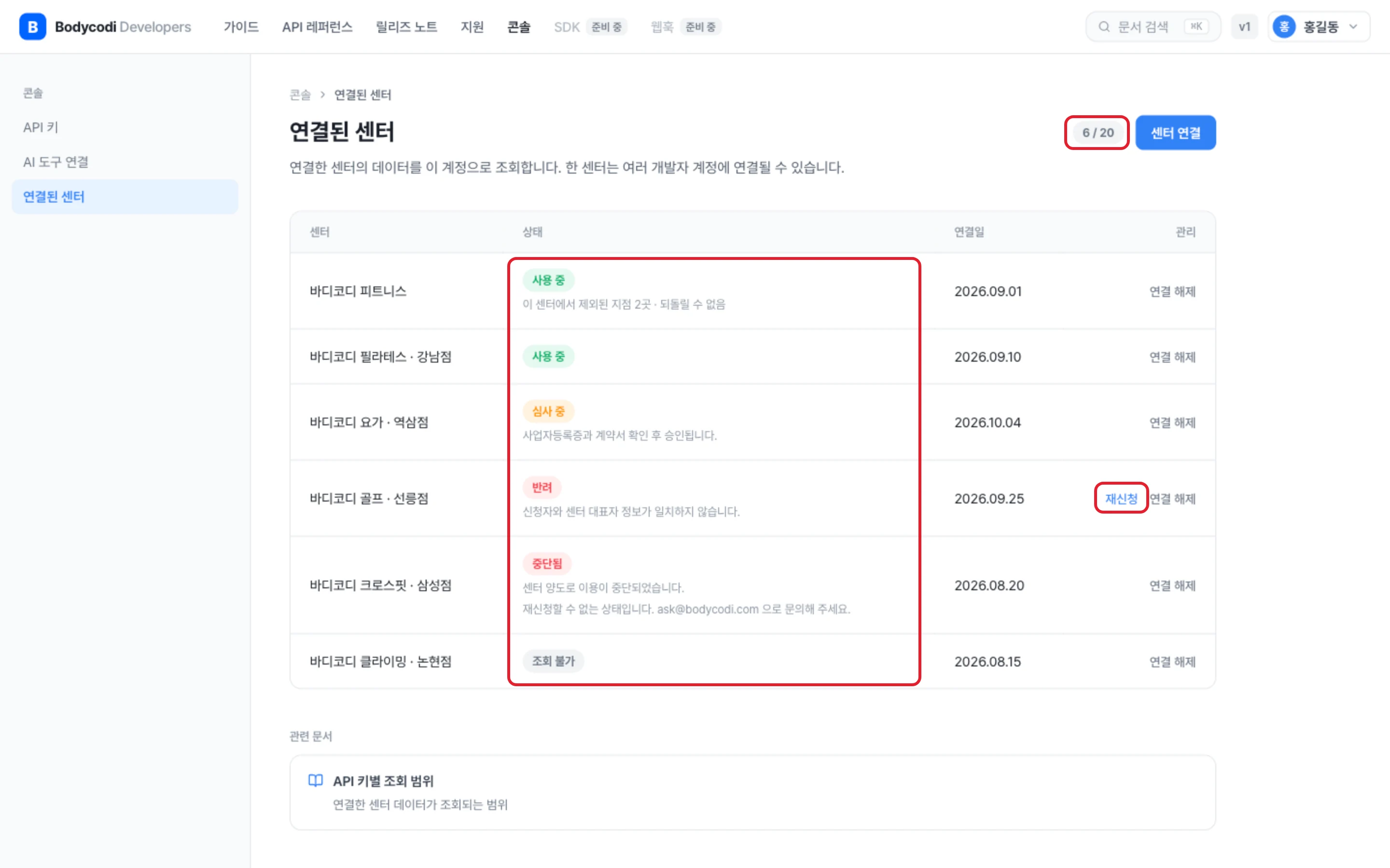 심사 중·반려·중단은 각각 무슨 뜻인가요? 참고 화면